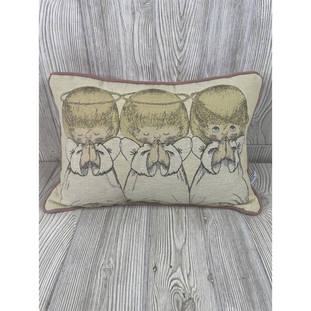 Riverdale Hallmark Decorative Throw Pillow 3 Angels Singing Pink Back 11" x 17"